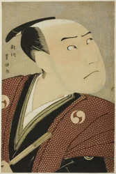 Skuespilleren Sawamura Sojuro III som Oboshi Yuranosuke i stykket "Edo no Hana Ako no Shiogama," optrådte på Kiri Theatre i den fjerde måned, 1796