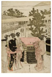 Nytårs pilgrimsrejse til Myohoji i Horinouchi, Edo, ca. 1804-1810 (træblok på papir)