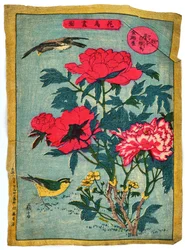 Træpæon og fugle, ca. 1875 (farvelagt træsnit på japansk papir)