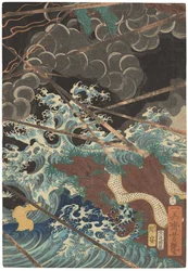 Tametomo homare no jukketsu (Tametomos ti berømte fortræffeligheder), ca. 1858 (træsnit)
