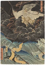 Tametomo homare no jukketsu (Tametomos ti berømte fortræffeligheder), ca. 1858 (træsnit)