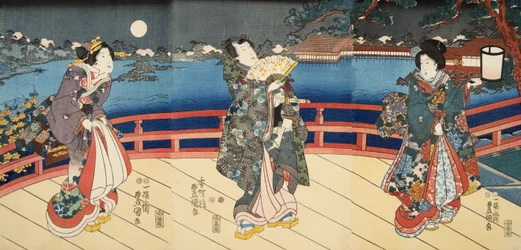 Scene fra Genji monogatari (Fortælling om Genji) af Murasaki Shibuku (f. 978) ca. 1860 (træblok i farver)