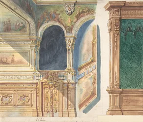 Design til et interiør, eventuelt et teater, ca. 1860-80.