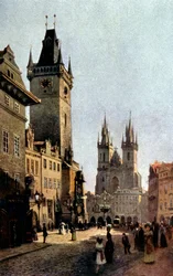 Starometsky-pladsen og rådhuset i Prag, ca. 1900 (tryk)