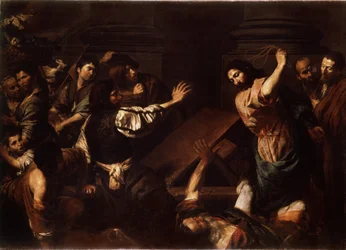 "Christ Driving the Money Lenders from the Temple" (Christ Driving the Money Lenders from the Temple) Maleri af Valentin de Boulogne (1591-1632) 1620-1625 Dim. 192x266,5 cm Eremitagemuseet, Sankt Petersborg