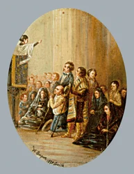 Prædikenen. Maleri af Valeriano DOMINGUEZ BECQUER (1834-1870). Olie på træ