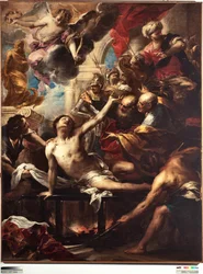 St Lawrences martyrium på gitteret Maleri af Valerio Castello (1624-1659) Dim 236 x 182 cm Genes, Musei di Strada Nuova (tidligere Palazzo Bianco)