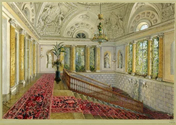 Trappe i et palads. Værk af Vasily Semyonovich Sadovnikov (1800-1879), akvarel på papir