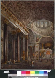 Indvendigt billede af Kazan-katedralen i St. Petersborg af Sadovnikov, Vasily Semyonovich (1800-1879). Akvarel på papir