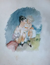 Portræt af grevinde Stefania zu Sayn-Wittgenstein, født Radziwill 1809-1832 med datteren Maria, 1