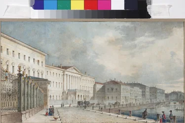 Catherine-instituttet ved Fontanka-floden, af Sadovnikov, Vasily Semyonovich (1800-1879). Akvarel på papir