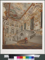 Den store trappe i Vinterpaladset (også kendt som ambassadørtrappe eller Jordantrappe), af Sadovnikov, Vasily Semyonovich (1800-1879). Akvarel på papir