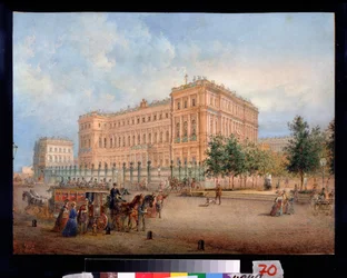 Udsigt over Nicholas Palace i Sankt Petersborg. Værk af Vasily Semyonovich Sadovnikov (1800-1879), akvarel på papir
