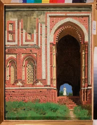 Qutb Minar, En omgivende port i det gamle Delhi (Indien) (Qutub Minar, En omgivende port i det gamle Delhi) - Maleri af Vasili Vasilyevich Vereshchagin (Vassili Vereshchagin) (1842-1904)