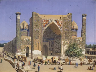 Sherdar Madrasah på Registan Square i Samarkand, 1869-1870