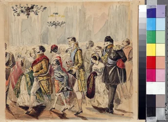 High Society Ball af Baranov, Vasili Venediktovich (1792-1836), Første kvartal af 1800-tallet. - Akvarel på papir - State Lermontov Museum Tarkhany