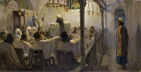 Il est coupable de la mort - Han er skyldig i døden! - Polenov, Vasili Dmitrievich (1844-1927) - 1906 - Olie på lærred - 113x220 - Privat samling (Del af serien af malerier Kristi liv færdiggjort af kunstneren i slutningen af 1890-1900-tallet)