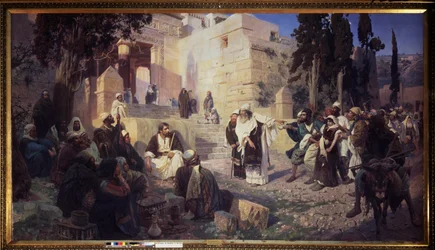 Le Christ et la femme adultere - Kristus og kvinden taget i utroskab - Maleri af Vasili Dmitrievich Polenov (1844-1927), olie på lærred