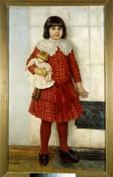 Pigen med dukken. Maleri af Vasilij Ivanovitj Surikov (Vasily Surikov eller Vasili Surikow) (1848-1916), 1888, Moskva, Tretjakov-galleriet