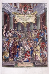 Den flamske anatom og læge, Andreas Vesalius, giver en lektion på medicinskolen i Bruxelles, 1543