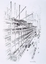 Udsigt til kranerne på 8. etage af Empire State Building, maj 1930, udgivet af William Edwin Rudge