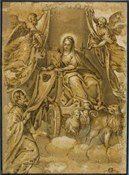 Jomfru Maria overrækker skulderblad til Saint Simon Stock