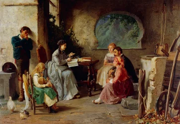 Botanik lektion, af Vespasiano Bignami kendt som Vespa (1841-1929), olie på lærred, 84x119 cm, Italien