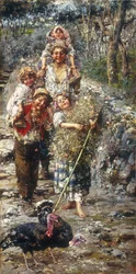 Børn med kalkuner (olie på lærred)