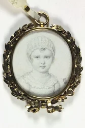 Tegning af et lille barn traditionelt identificeret som Napoleon II (blyant på kort)
