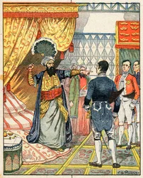 Dey of Algier, Hussein ibn El Hussein slår den franske ambassadør, M. Deval, med en fan