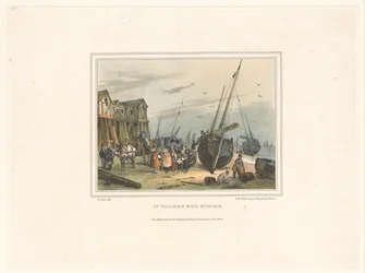 Stranden i Saint-Valery-sur-Somme St. Valery sur Somme (titel på objekt) Kostumer for indbyggerne i havnebyer (serietitel) Costumes de marines, designs dans les ports (serietitel)