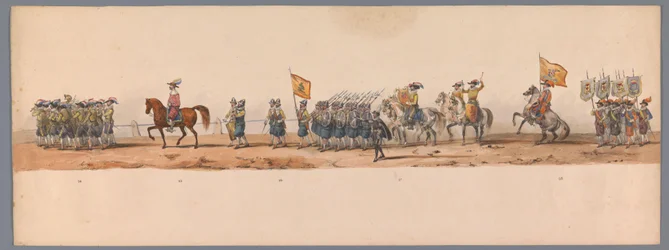Historisk procession ved det andet hundrede år for Utrecht University of Applied Sciences, 1836 (plade 7) De hollandske hæres anløb til Oostende, 3. juli 1600, dagen efter sejren ved Nieuwpoort; ifølge den udklædte fremstilling givet af H H Student