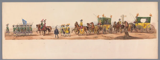 Historisk procession ved det andet hundrede år for Utrecht University of Applied Sciences, 1836 (plade 6) De hollandske hæres anløb til Oostende, 3. juli 1600, dagen efter sejren ved Nieuwpoort; ifølge den udklædte fremstilling givet af H H Student