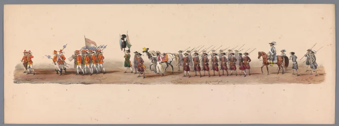 Historisk procession ved det andet hundrede år for Utrecht University of Applied Sciences, 1836 (plade 3) De hollandske hæres anløb til Oostende, 3. juli 1600, dagen efter sejren ved Nieuwpoort; ifølge den udklædte fremstilling givet af H H Student