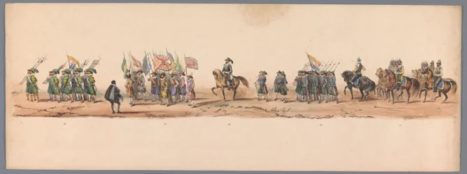 Historisk procession ved det andet hundrede år for Utrecht University of Applied Sciences, 1836 (plade 9) De hollandske hæres anløb til Oostende, 3. juli 1600, dagen efter sejren ved Nieuwpoort; ifølge den udklædte fremstilling givet af H H Student