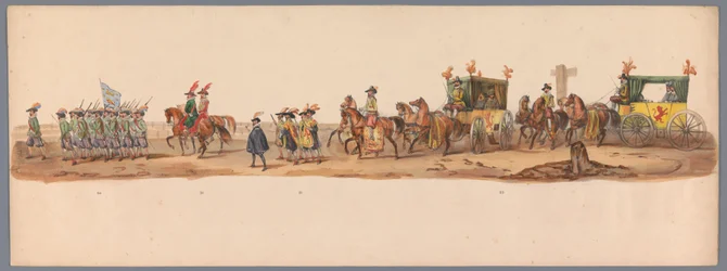Historisk procession ved det andet hundrede år for Utrecht University of Applied Sciences, 1836 (plade 6) De hollandske hæres anløb til Oostende, 3. juli 1600, dagen efter sejren ved Nieuwpoort; ifølge den udklædte fremstilling givet af H H Student