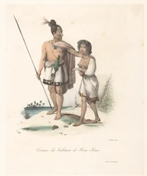 Beklædning af indbyggerne i Houa-Houa (New Zealand) Costume des habitans de Houa-Houa (titel på objekt) Voyage of Discovery of the Astrolabe (serietitel) Voyage de découvertes de l