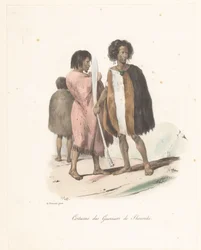 Beklædning af krigerne fra Shouraki (New Zealand) Costume des Guerriers de Shouraki (titel på objekt) Voyage of Discovery of the Astrolabe (serietitel) Voyage de découvertes de l