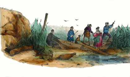 La Lionne, scene de chasse. i "" Album Grotesque, Choices of Outstanding Types", illustrationer af Victor Adam, Paris, omkring 1850.