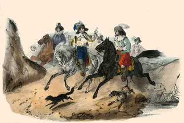 Udfordringen, mellem 2 herrer. i Album Grotesque, Choix de Types Remarkable”, illustrationer af Victor Adam, Paris, omkring 1850.