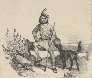 Mand sidder med en hund, midten af 1800-tallet.
