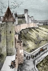 Forbud mod præcher og arrestation af protestanter efter tilbagekaldelsen af Edit de Nantes (dragonnader under Ludvig XIV (1681-1686): eksil af protestanter, der forlader byer for at slutte sig til grænserne (dragonnader i Frankrig under Ludvig XIV, fransk 