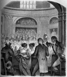 Modtagelse af Abbe Jean Sibrake (Jean-Sibrakes) (Siffrein) Maury (1746-1817) på Academy Francaise i 1785 - Gravering af Franck