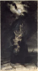 Casquets Lighthouse, 1866 (pen og blækvask på papir)