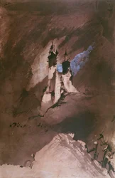 Minde om et slot i Vogeserne, 1857 (pen og blæk, vask og gouache på papir)