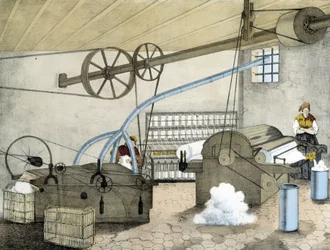 Mekanisk spinning - litho af Janson. 19. århundrede.