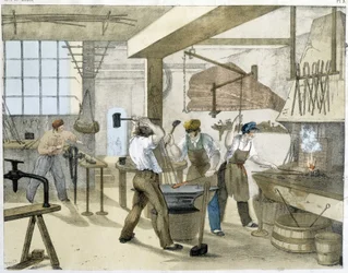 Låsesmeden, litho af Janson. 19. århundrede.