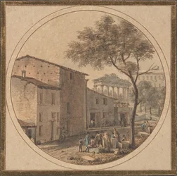 Udsigt over Forum Romanum med Saturntemplet i baggrunden, n.d..