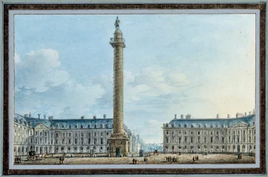 Udsigt over klokkesøjlen placeret Place Vendome i Paris Akvarel af Victor Jean Nicolle (1754-1828) Omkring 1810 Søn. 0,67x0,12 m Malmaison, musee du chateau