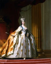 Portræt i fuld længde af kejserinde af Rusland Katarina II den Store (1729-1796) i hendes "kroningsdragt" Maleri af Vigillus Erichsen (Eriksen) (1722-1782) 1779 Davids Samling